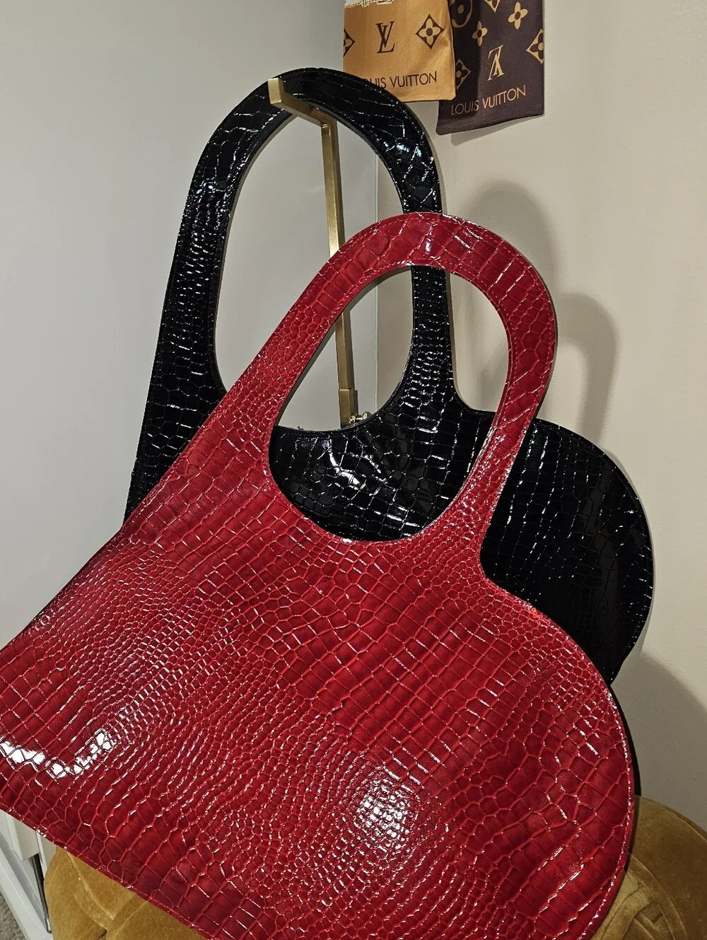 Red Croc-Embossed Heart Tote Bag NEW